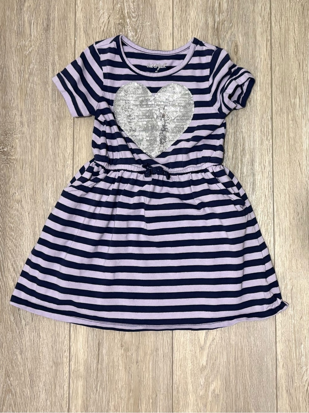 CAT & JACK | Striped Dress with Silver Sequin Heart